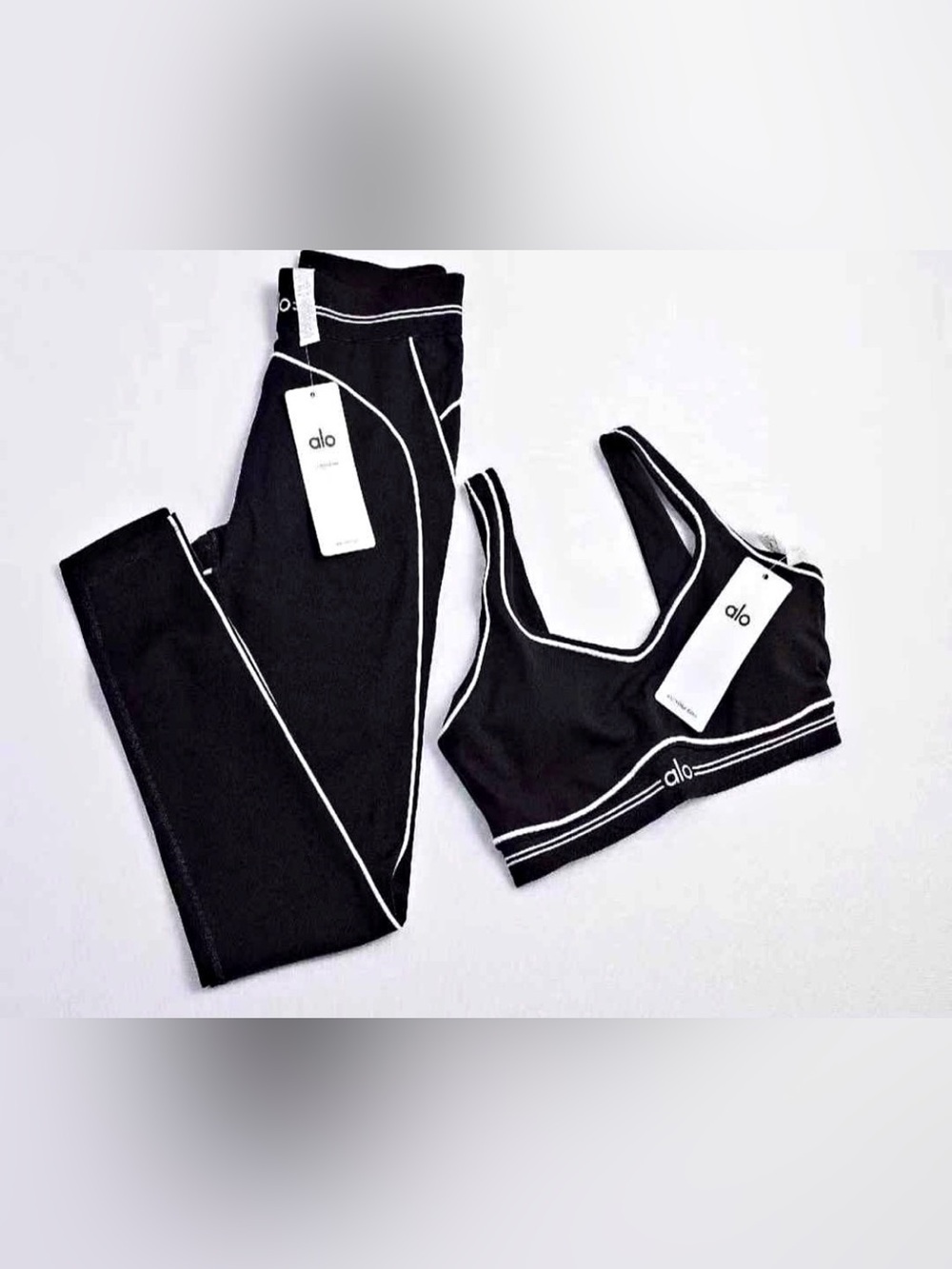 ALO Yoga Black Sports Set with White Trim